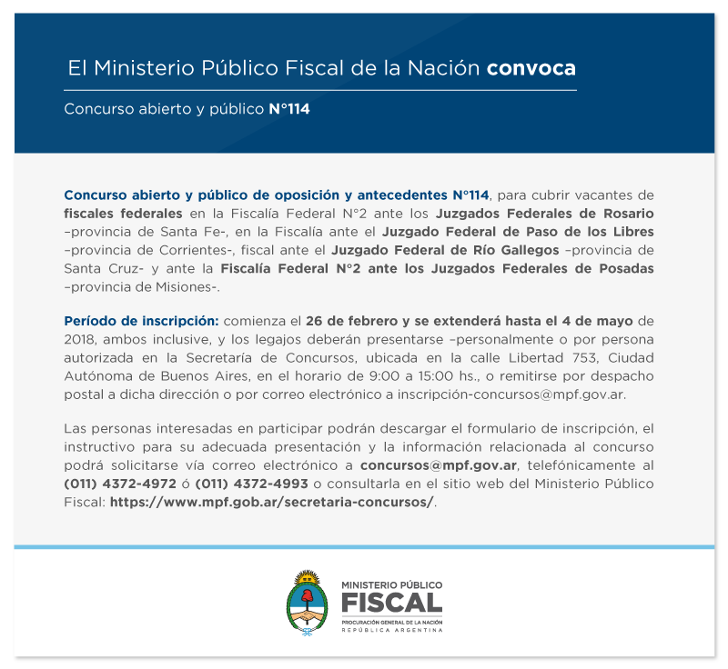 El procurador general interino Eduardo Casal convocó al Concurso N°114 para cubrir cuatro vacantes de fiscal federal
