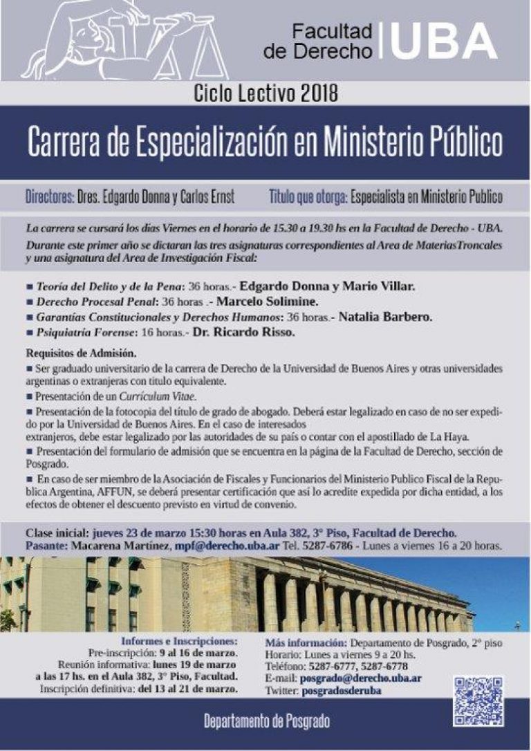 Carrera de Especialización en Ministerio Público en la Facultad de Derecho de la UBA