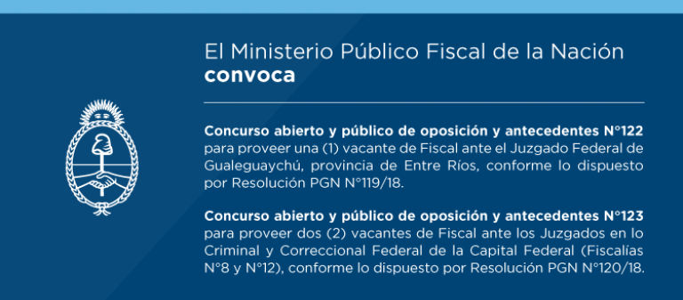 Se convocó a los Concursos N°122 y N°123 para cubrir tres vacantes de Fiscal Federal