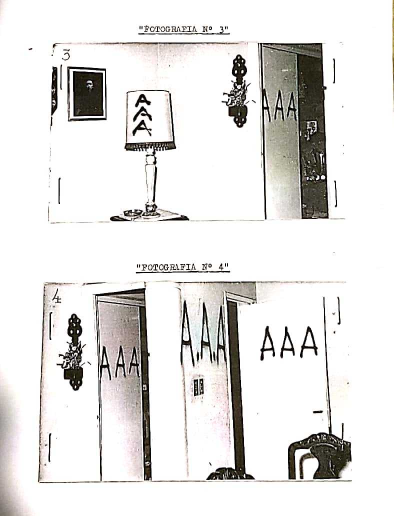 Durante el secuestro de Rodolfo Gini la organización criminal escribió en varias paredes de la casa y en algunos muebles las siglas “A.A.A”. - 