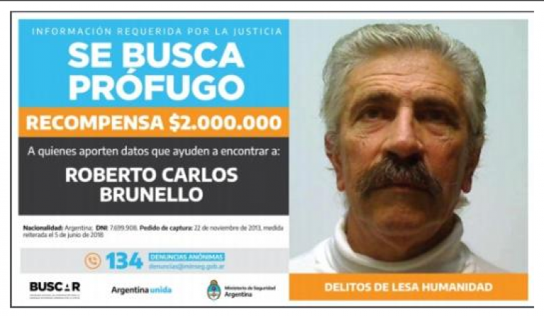 Elevan a 2 millones de pesos la recompensa por Roberto Carlos Brunello, un ex teniente acusado por delitos de lesa humanidad en Bahía Blanca
