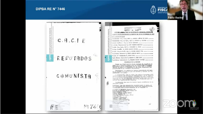 Ouviña exhibió un documento de la Dirección de Inteligencia de la Policía bonaerense que muestra a Espina participando en una reunión de agentes de inteligencia en 1967.  - 
