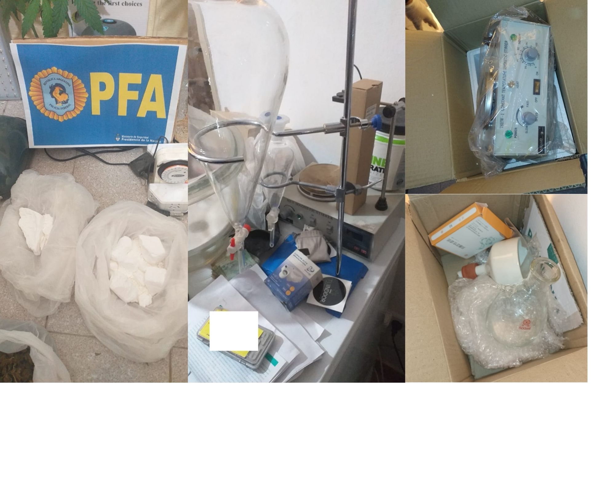 El material estupefaciente y los elementos secuestrados durante el procedimiento.  - Fotos: Policía Federal Argentina
