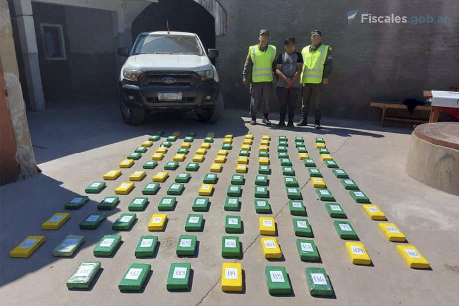 Los gendarmes contabilizaron 116 paquetes con cocaína.  - Foto: Gendarmería Nacional