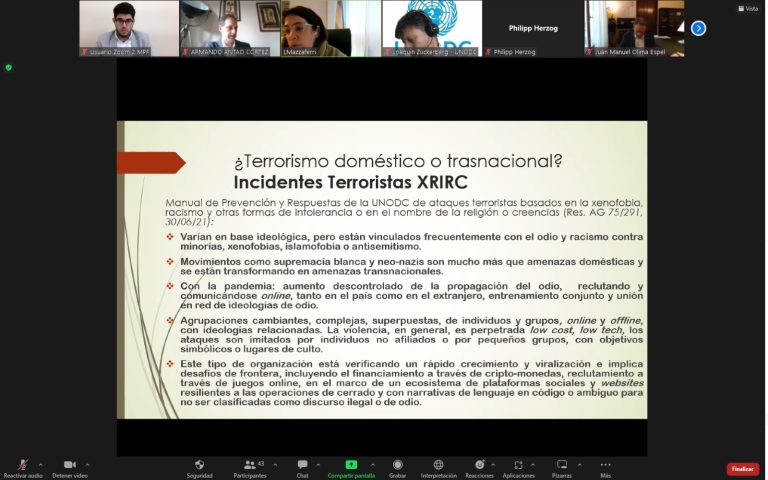 Realizaron un taller virtual sobre medidas contra acciones terroristas basadas en la xenofobia, el racismo y otras formas de intolerancia o en el nombre de la religión o creencias