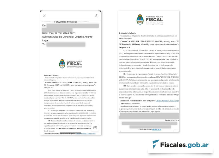 Alertan sobre un falso correo a nombre de la Procuraduría de Investigaciones Administrativas compatible con maniobras de fraude cibernético